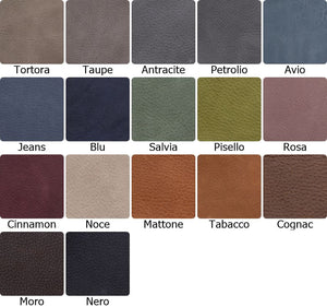 Color palette showcasing 17 beautiful Italian leather options, allowing you to choose your favorite.