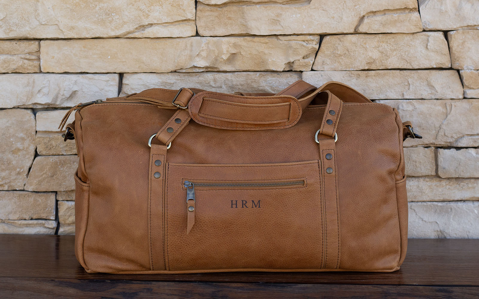 Leather duffel bag