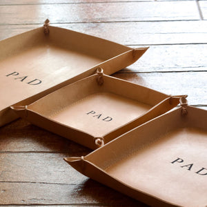 Set of three natural hue Italian leather with initials engraving