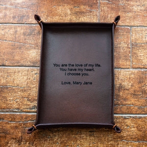 cord large brown engraved tray