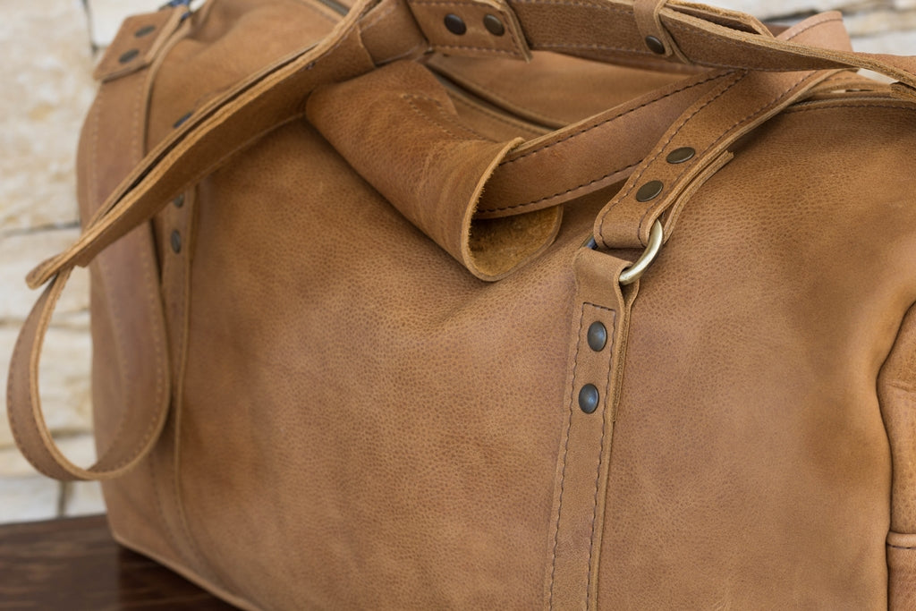 Handmade Leather Duffel Bag Vegetable Tanned Leather Bag 
